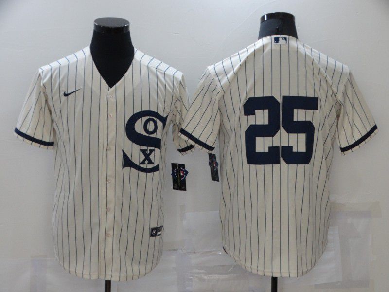 Men Chicago White Sox 25 No Name Cream stripe Dream version Game Nike 2021 MLB Jersey